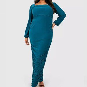 Bodycon Slinky Strech Ruched Maxi Dress